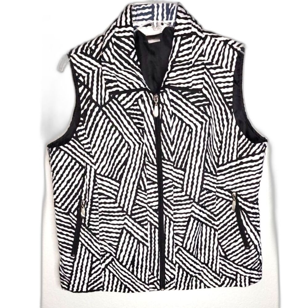 Allison Daley Black & White Zebra Print Zipper Front Quilted Vest Size 10